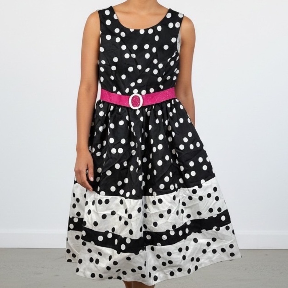 Rare Editions Girls Size 14 Black White Polka Dot‎ Party Dress Tulle rockabilly